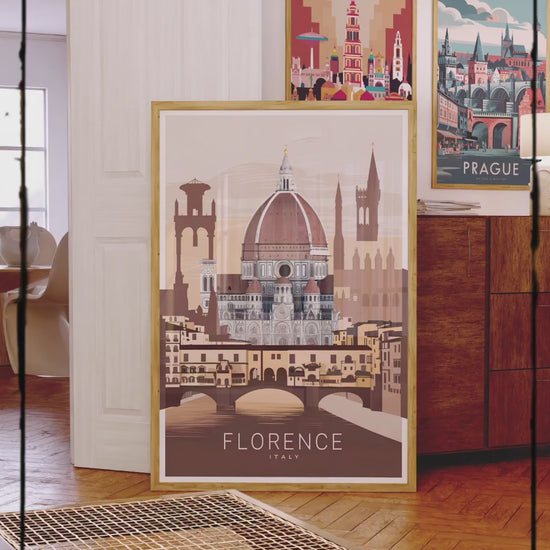 Florence Italy printable wall art – vintage landmarks digital travel poster


